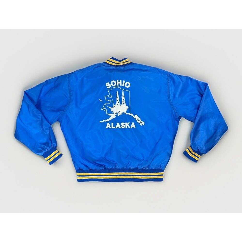 Vintage 80s West Wind Sohio Alaska Bomber Jacket Blue/Yellow Men’s L Made In USA
